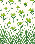 Green Floral With Grass Pattern Rug