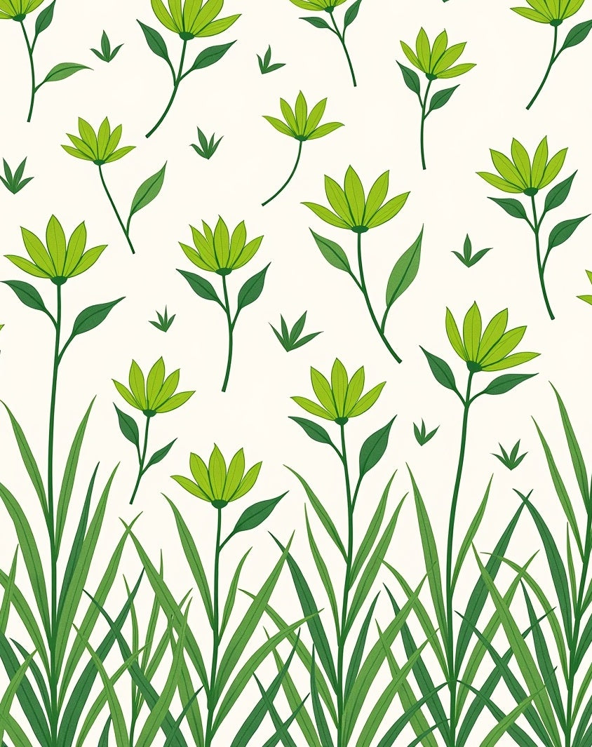 Green Floral With Grass Pattern Rug