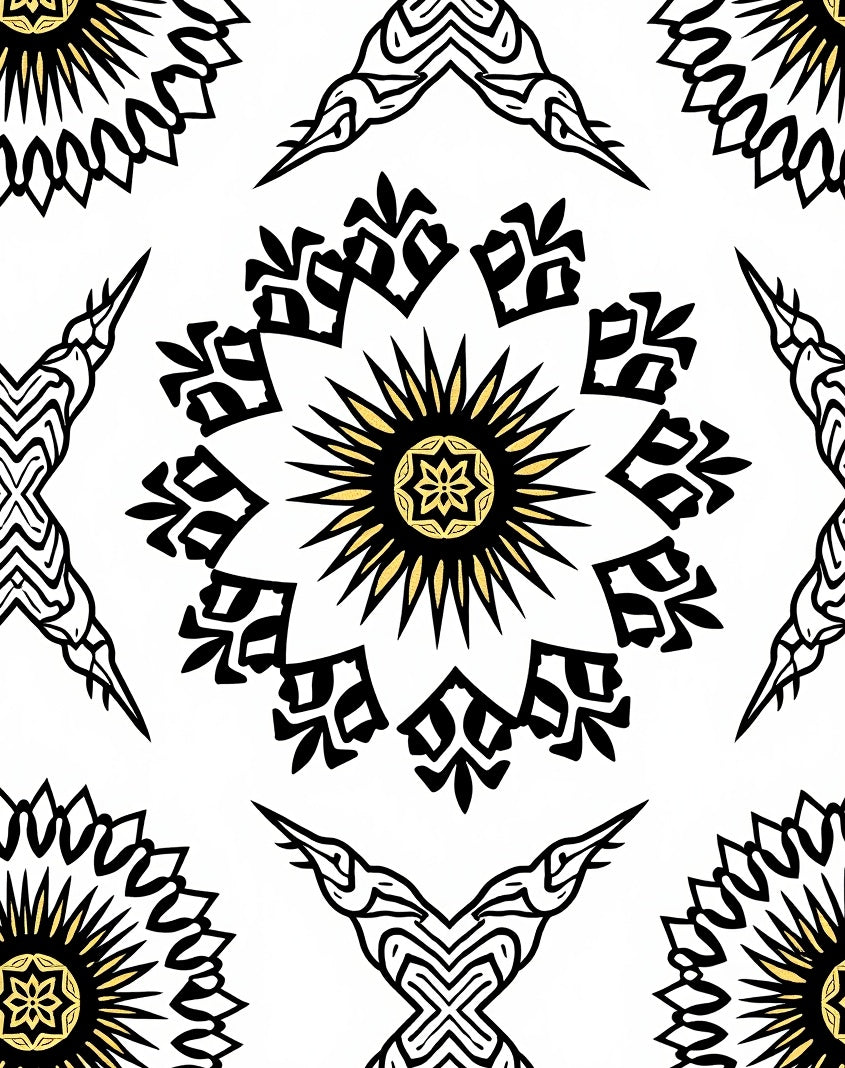 Black Gold Sunburst Medallion Rug