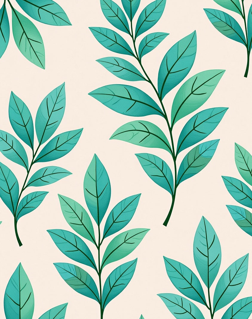 Teal Leaf Branch Pattern Design Rug