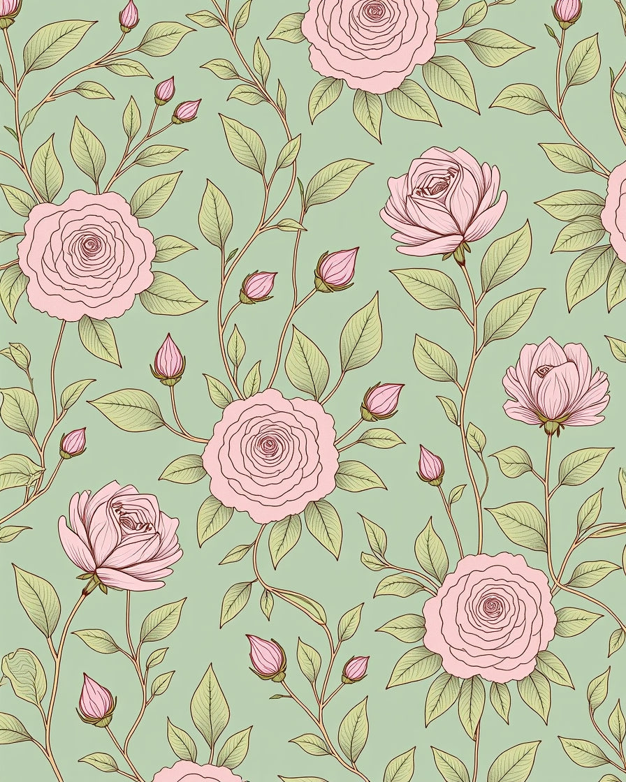 Vintage Pink Rose Floral Vine Pattern Rug