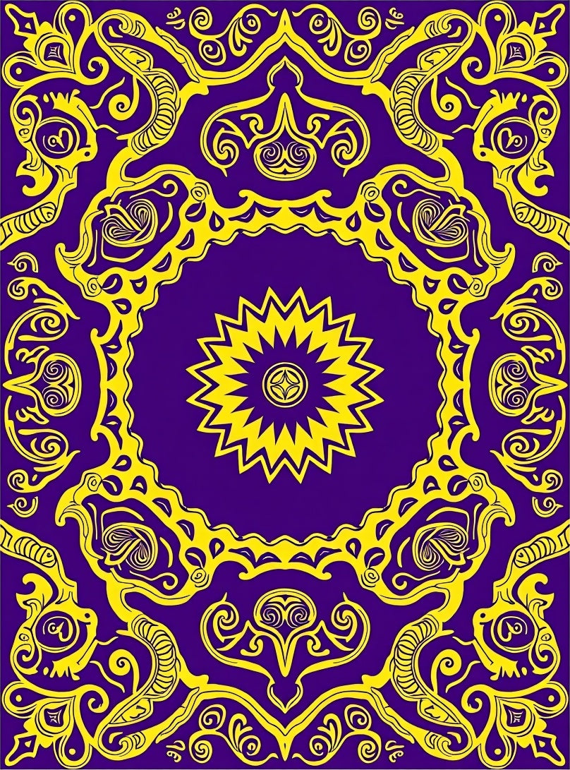 Purple And Yellow Intricate Mandala Rug