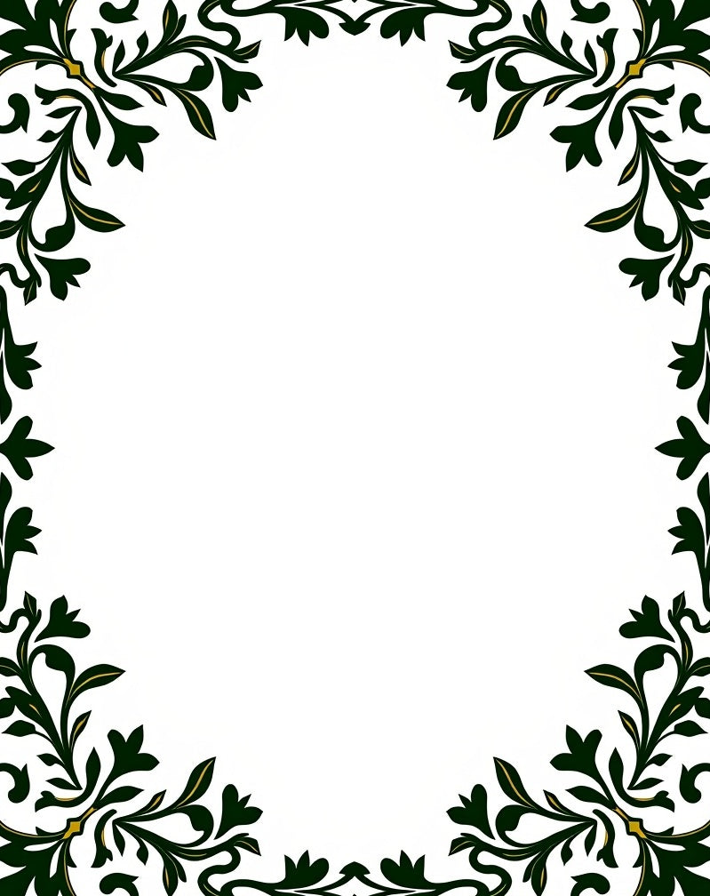 Dark Green Floral Scroll Border Rug