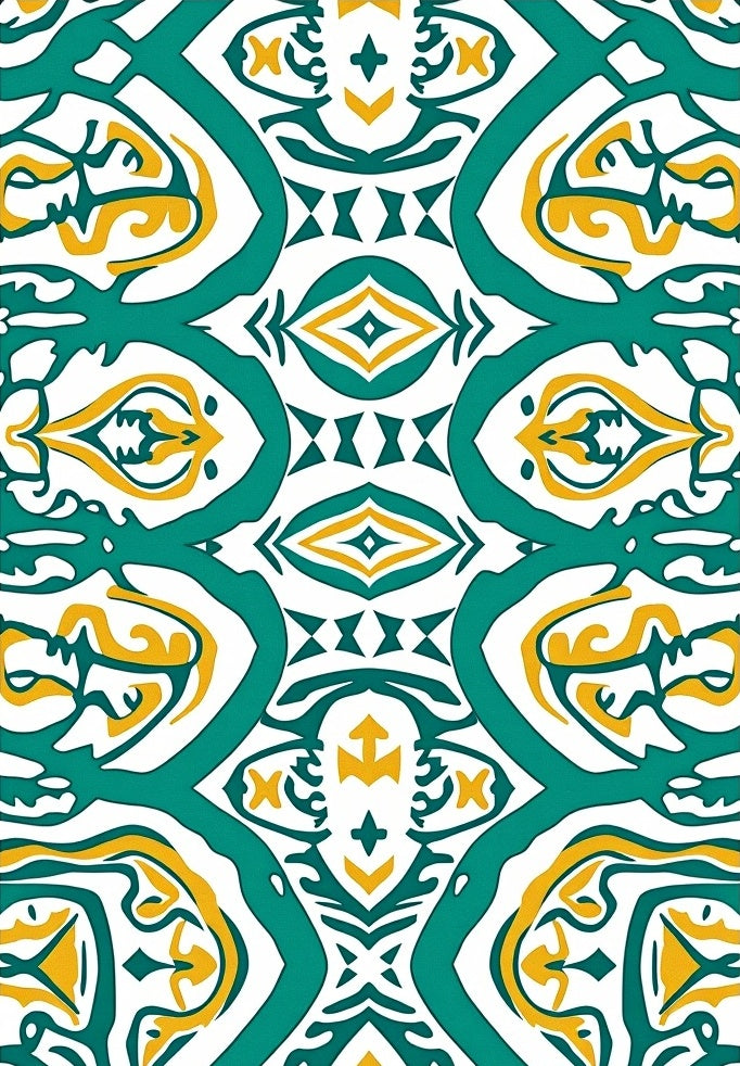 Teal Yellow Abstract Pattern Rug