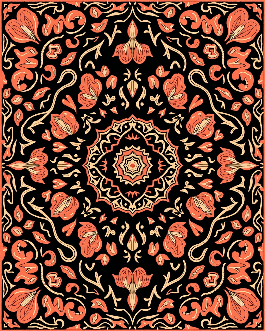 Coral Floral Mandala Pattern Rug