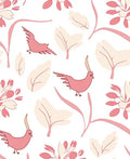 Pink Birds and Botanical Forms Pattern Rug