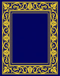 Ornate Floral Blue and Gold Border Rug