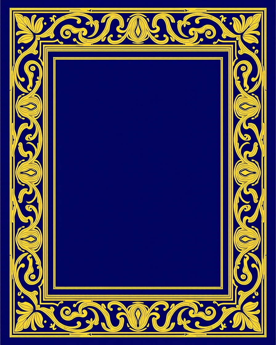 Ornate Floral Blue and Gold Border Rug