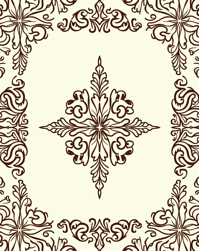 Elegant Brown Floral Flourish Pattern Rug