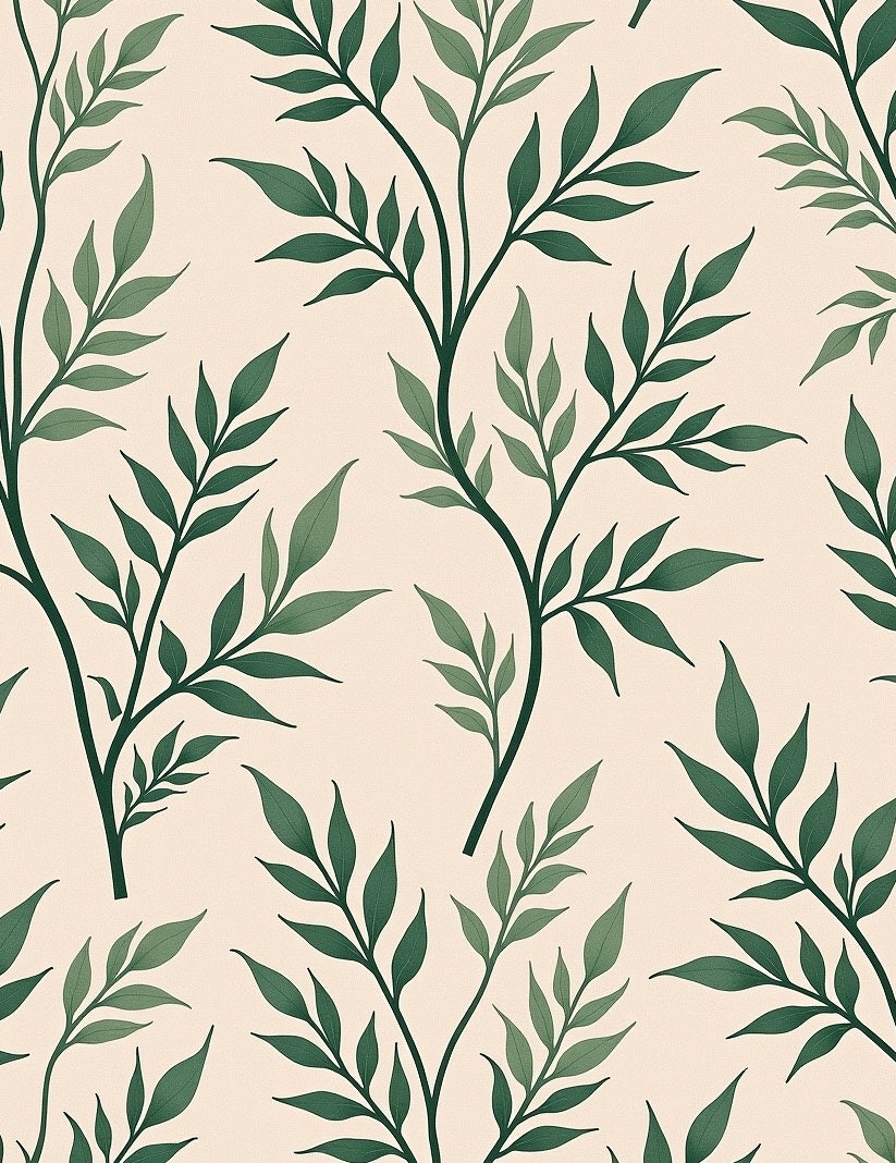 Green Leafy Branches Pattern Rug
