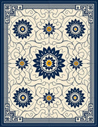 Navy Floral Medallion With Scrollwork Ground Rug