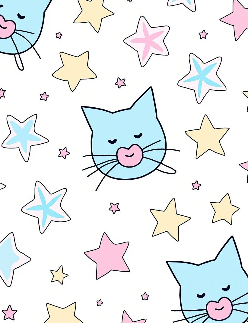 Cute Blue Cats Stars Pattern Rug