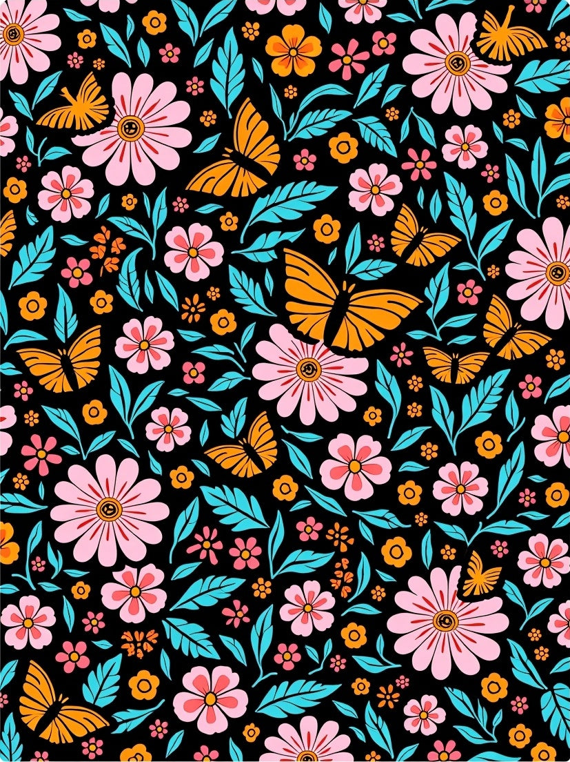 Vibrant Butterfly Flower Pattern Rug
