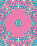Pink And Blue Floral Scrollwork Rug