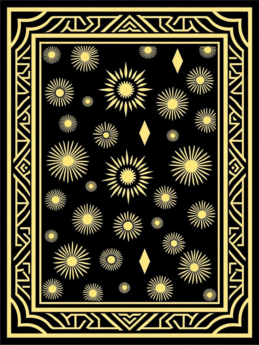Radiant Golden Sunburst Diamond Border Rug