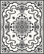 Classic Black White Floral Scroll Rug