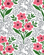 Pink Flowers with Charcoal Swirls Rug