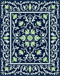 Navy Blue Light Green Floral Medallion Rug