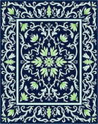 Navy Blue Light Green Floral Medallion Rug