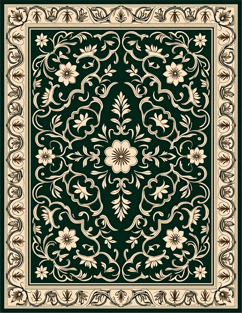 Vintage Floral Swirls Cream Green Rug