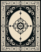 Classic Black Ivory Floral Scroll Rug