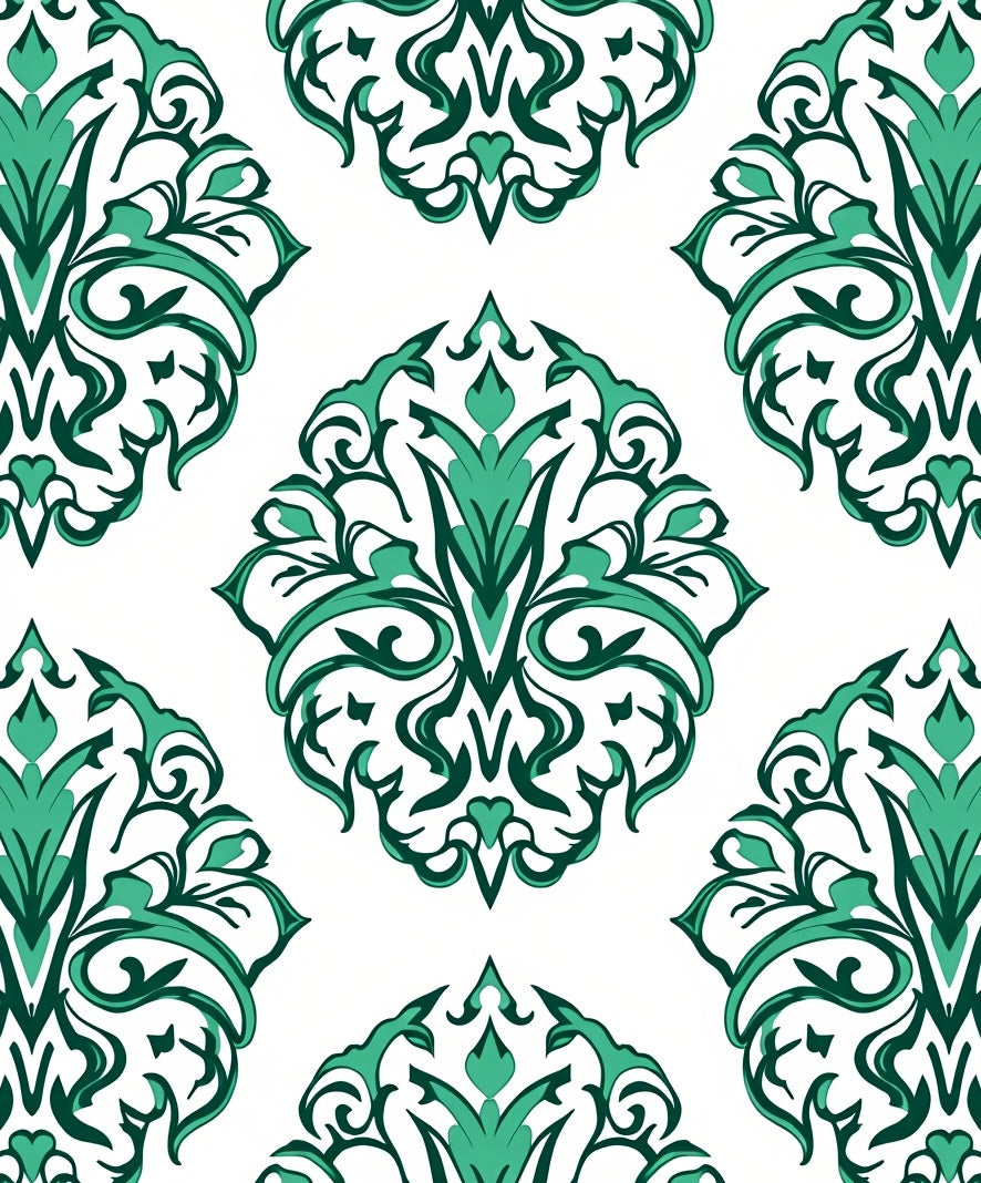 Emerald Green Damask Pattern Rug