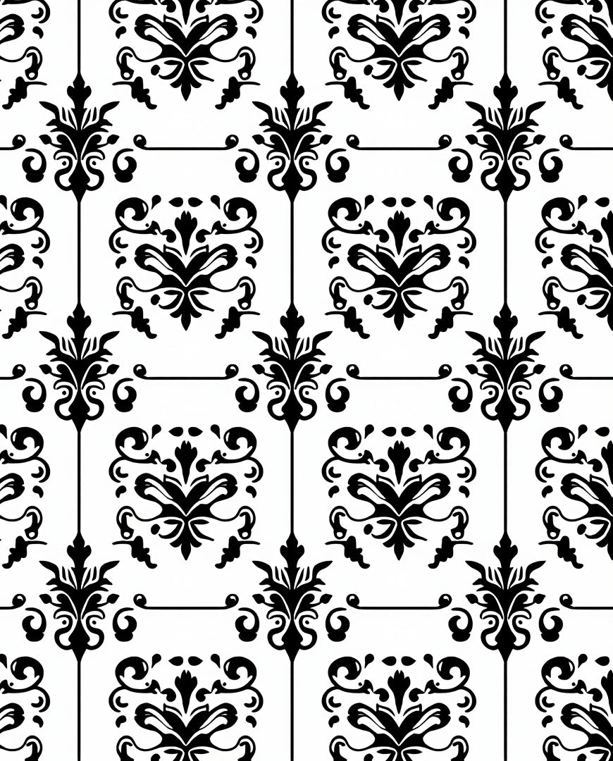 Classic Damask Floral Black White Pattern Rug