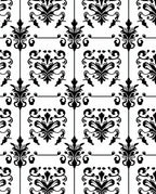 Classic Damask Floral Black White Pattern Rug