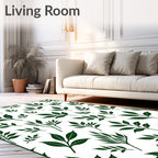 Dark Green Leaf Patterned Design Rug