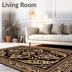 Elegant Tan Floral Scrollwork Design Rug