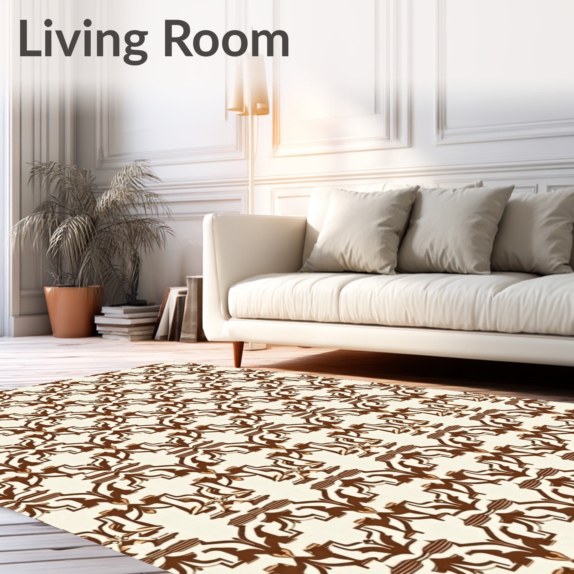 Rich Brown Abstract Geometric Swirl Pattern Rug