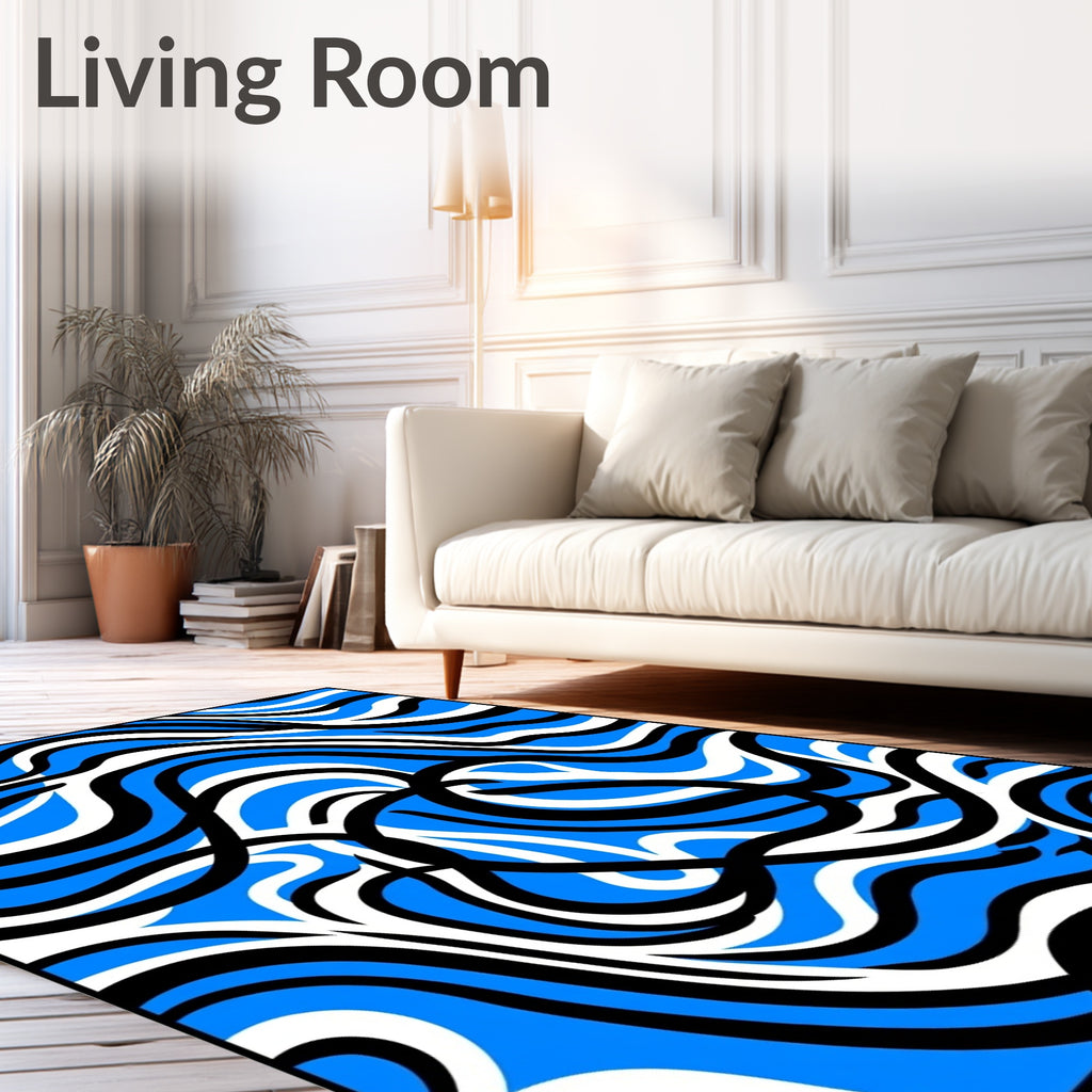 Abstract Blue White Black Swirl Design Rug