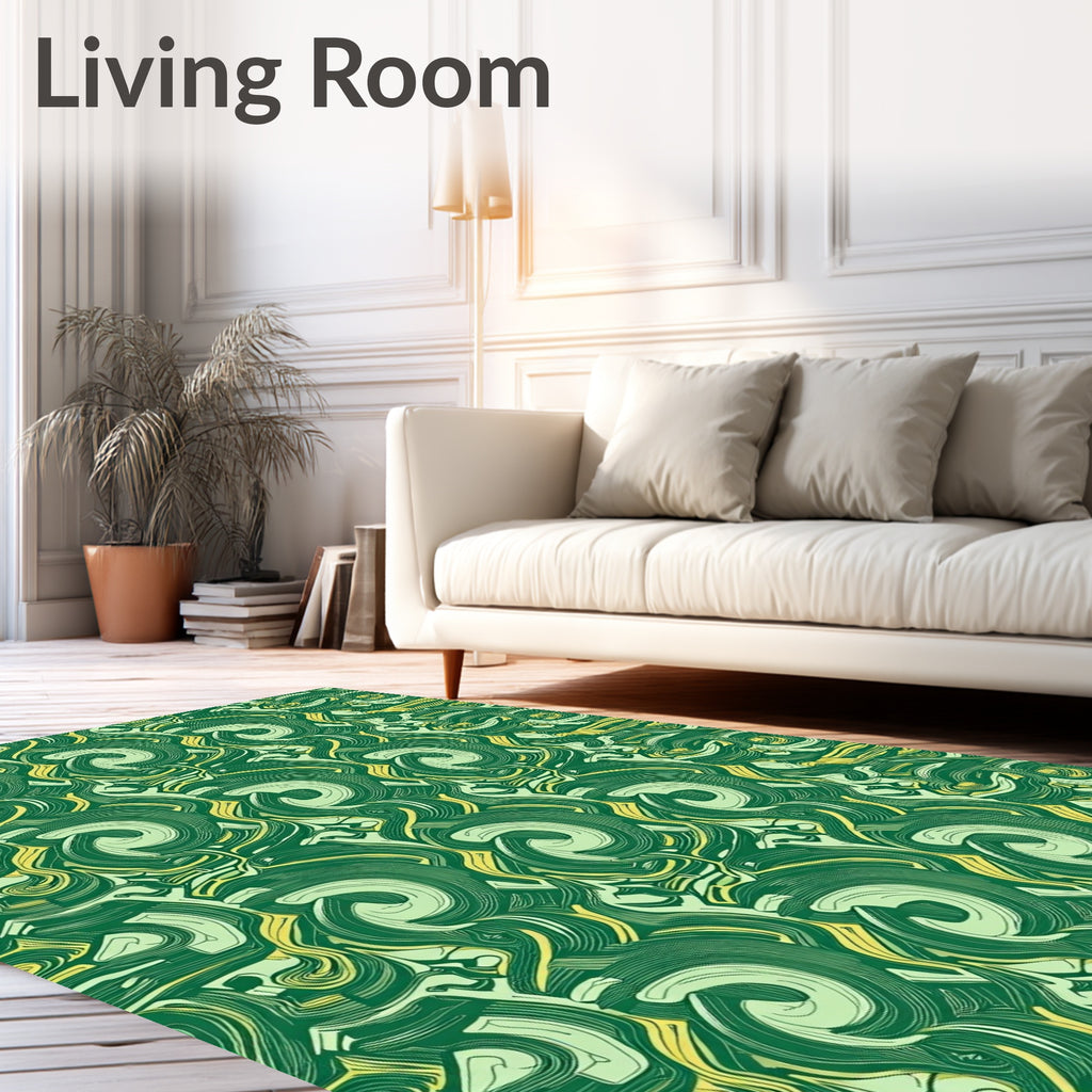 Organic Swirls Patterned Emerald Design Rug