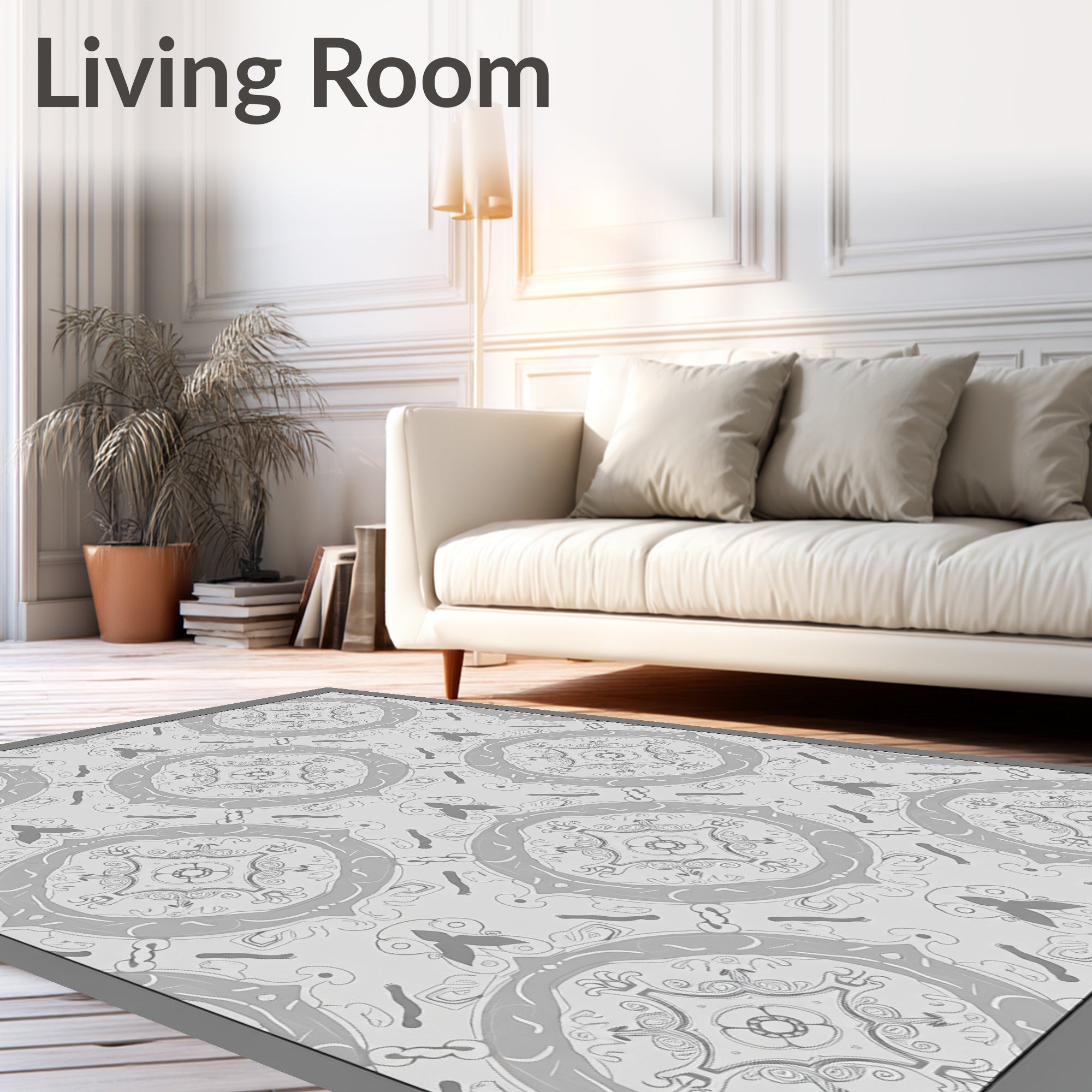 Grey Floral Mandala Patterned Rug