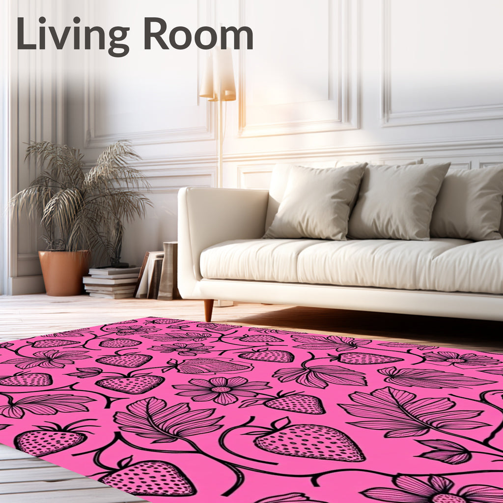 Pink Strawberry Vine Floral Pattern Rug