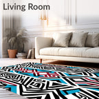 Tribal Geometric Black Blue Rug