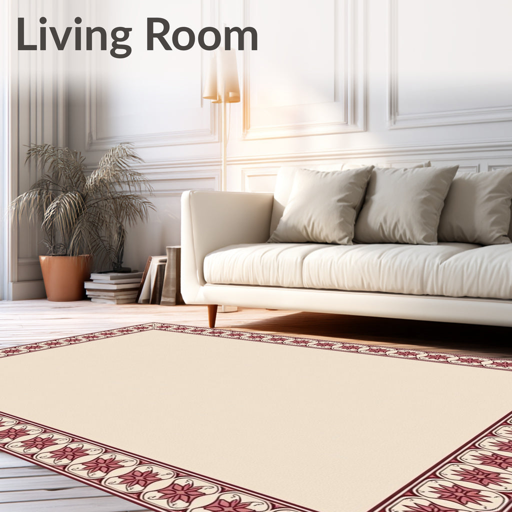 Elegant Burgundy Floral Border Pattern Rug
