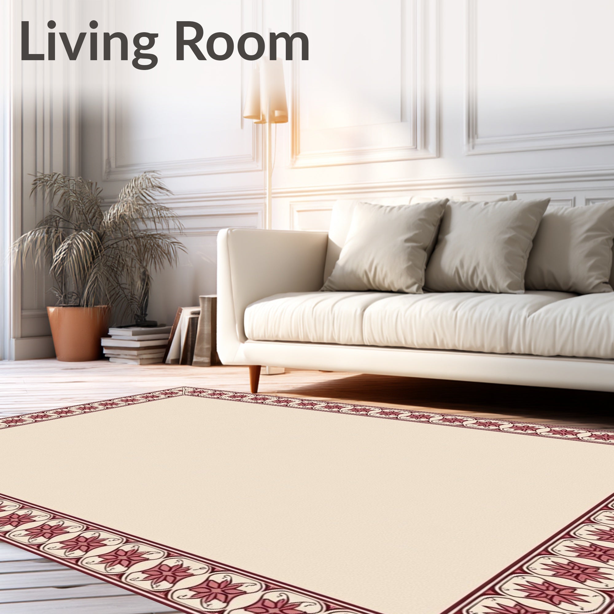 Elegant Burgundy Floral Border Pattern Rug