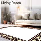Elaborate Dark Brown Floral Border Design Rug