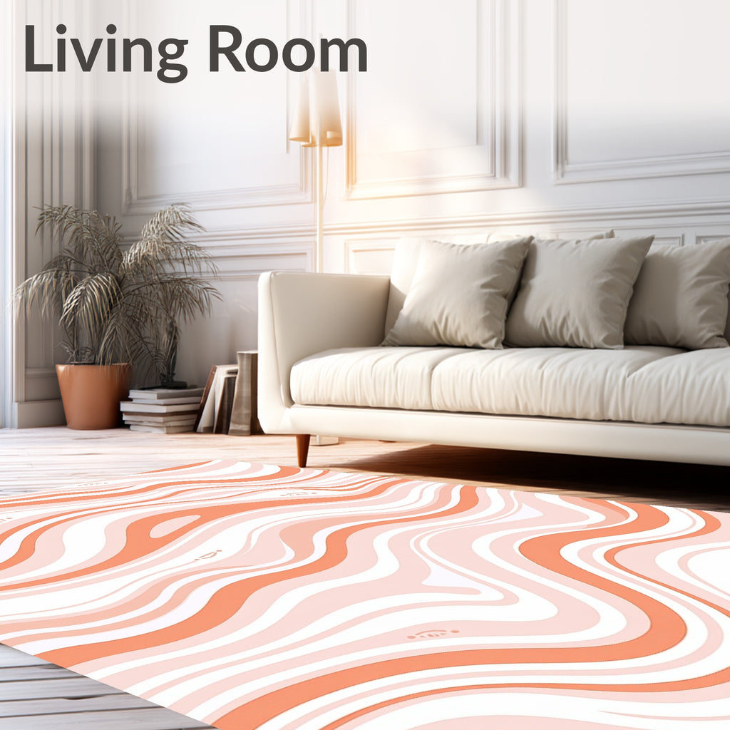 Coral Cream Wavy Striped Design Rug