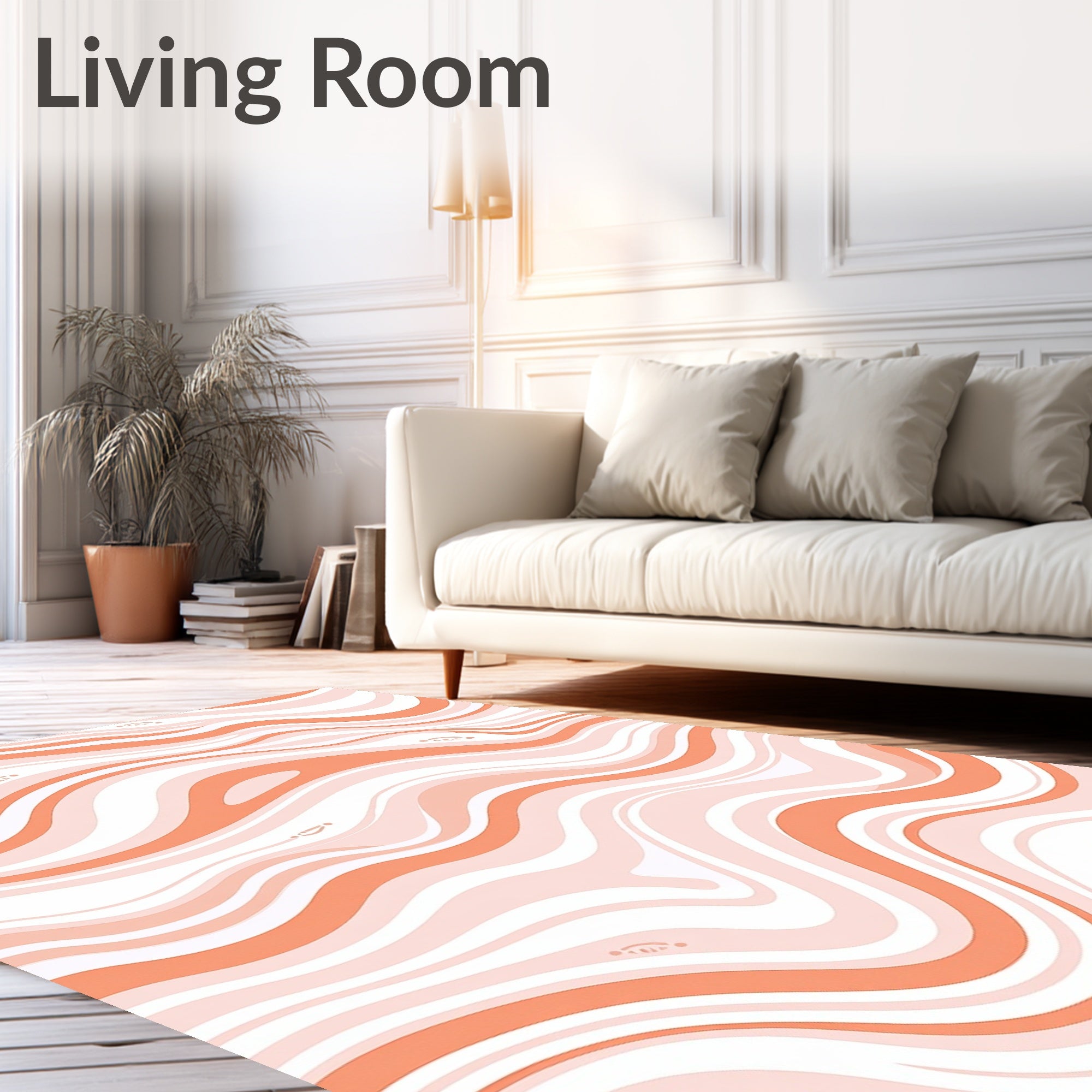 Coral Cream Wavy Striped Design Rug