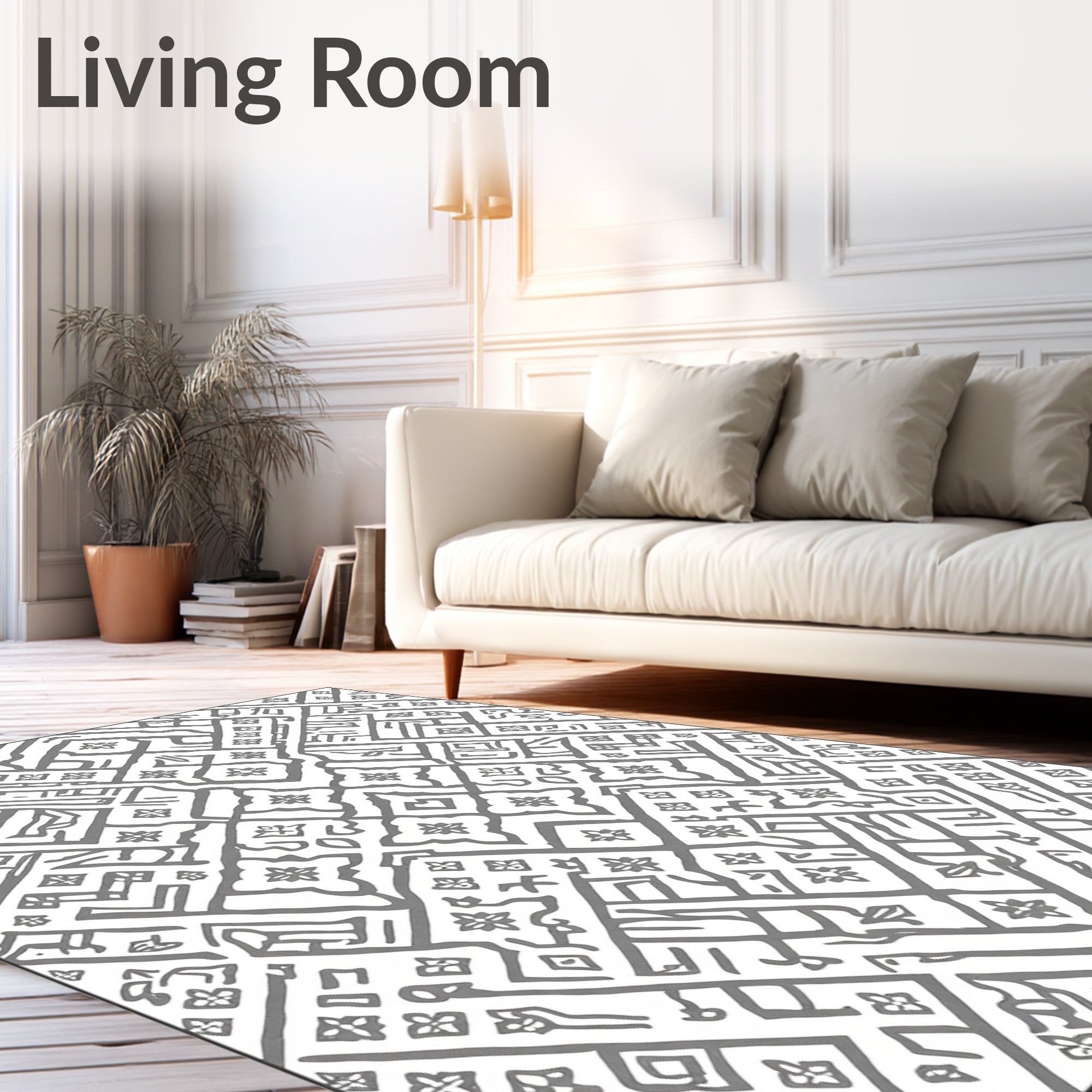 Geometric Maze With Floral Accents Rug