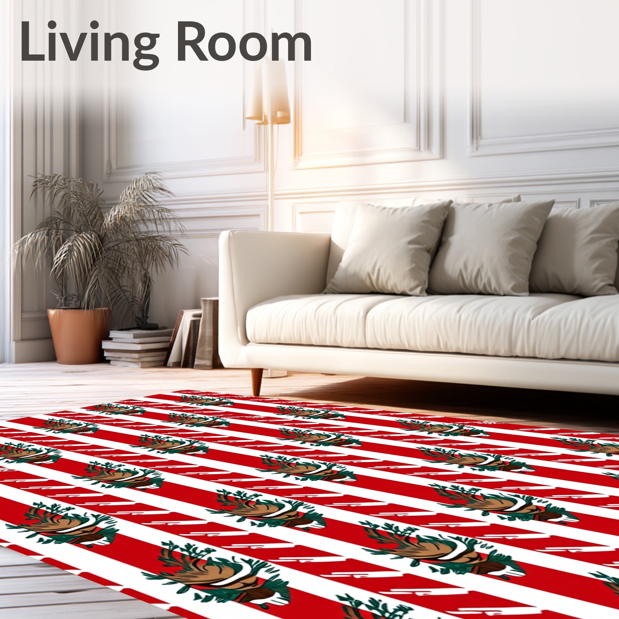 Crimson White Pinecone Ribbon Stripes Rug
