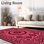 Pink Floral Medallion Border Art Rug