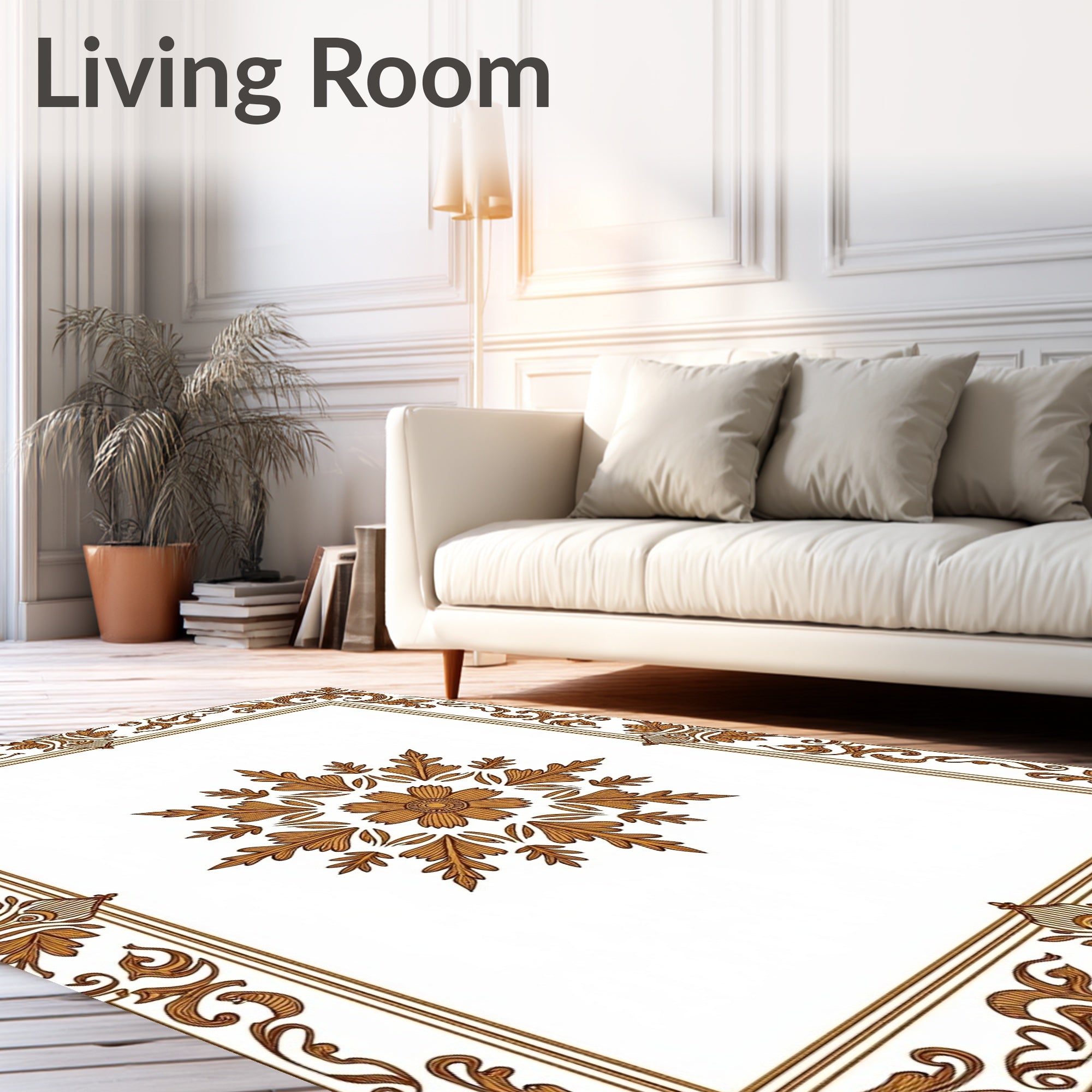 Ornate Floral Medallion Border Design Rug