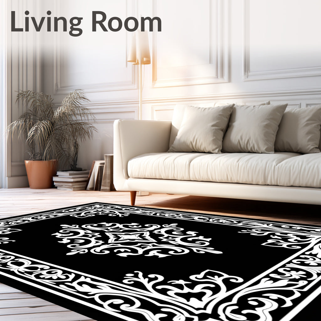 Classic White Scrollwork Floral Pattern Rug