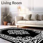 Classic White Scrollwork Floral Pattern Rug