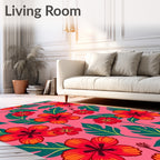Tropical Red Flower Pattern Rug