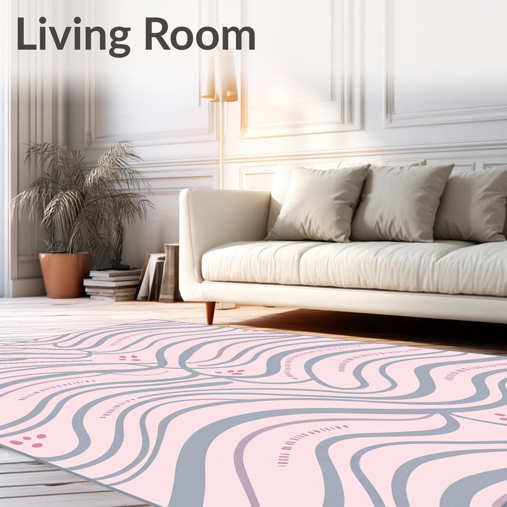 Soft Pink Gray Wavy Design Rug