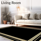 Banded Black Geometric Frame Rug